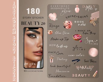 180+ Instagram Story Stickers Beauty spa make up wellness beautiful brushes Daily Basic love Morning routine glitter rose gold digital png