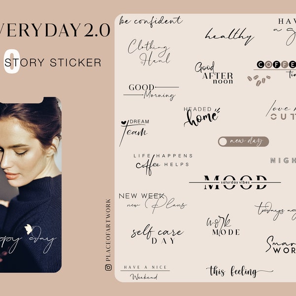 60 Instagram Story Sticker everyday 2.0 Basic Daily weekdays lettering good morning everyday beige clipart digital png