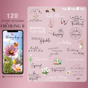 120 Instagram Story Sticker Frühling Ostern Garten Spring flowers botanical Basic clipart digital Stickers png Bild 1