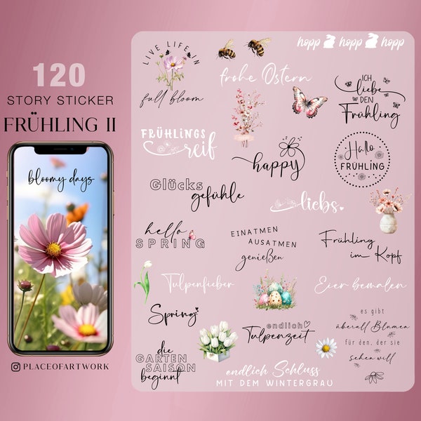 120+ Instagram Story Stickers Spring Easter Garden Spring flowers botanical Basic clipart digital Stickers png