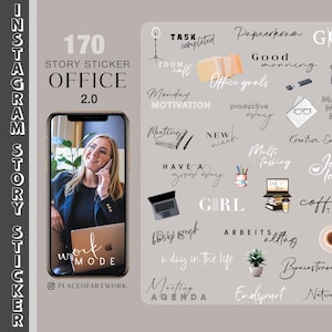 170種類以上のInstagramストーリーステッカー、オフィスワーク、毎日、平日のベーシックなブラシストローク、おはようクリップアートPNG