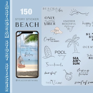 150+ Instagram Story Stickers Beach Summer travel Holiday vacation family love Storysticker basic digital png Stickers