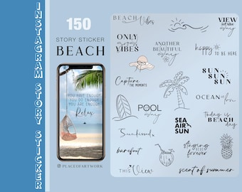 150+ Instagram Story Stickers Beach Summer travel Holiday vacation family love Storysticker basic digital png Stickers