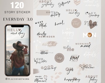 120+ Instagram Story Sticker everyday 3.0 Daily everyday Basic weekdays brushstrokes good morning Alltag beige clipart link Frames png