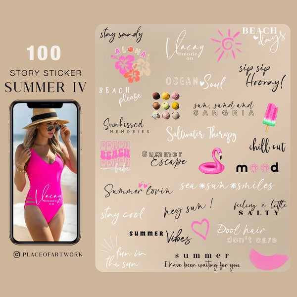 100+ Instagram Story Sticker Summer IV Beach travel Holiday vacation family love Storysticker basic digital png Stickers