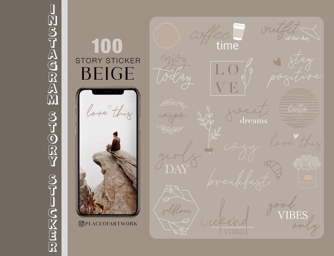 100 Instagram Story Stickers Beige Nude Basic Boho Home Frames Patches ...