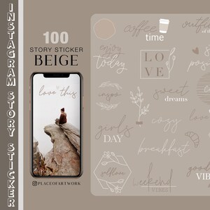 100 Instagram Story Sticker Beige Nude Basic Boho home Frames patches storysticker Elements png Stickers