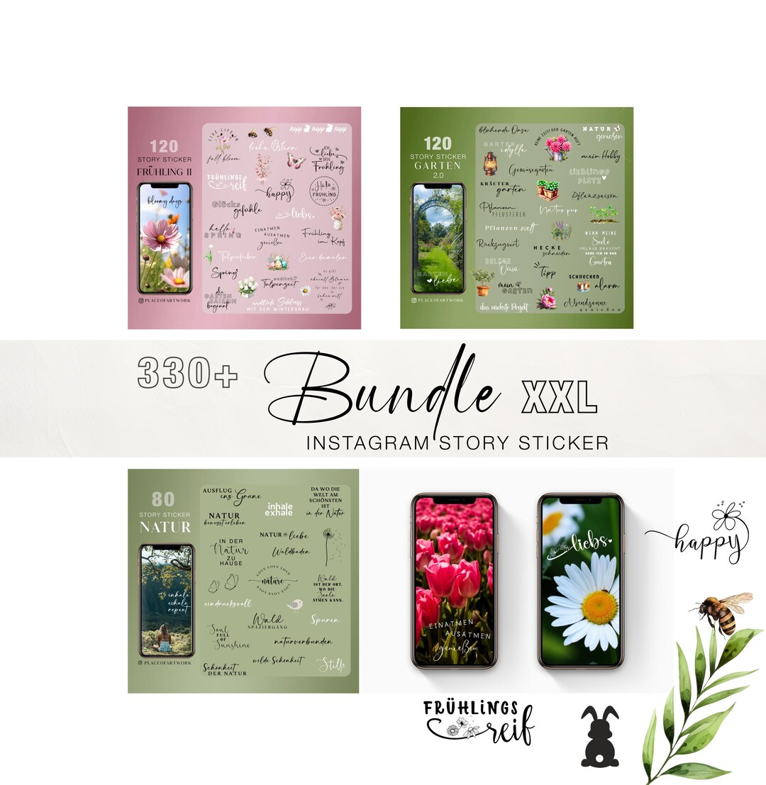 330+ Instagram Story Sticker Bundle 10 XXL Basic Spring Garden Flowers ...