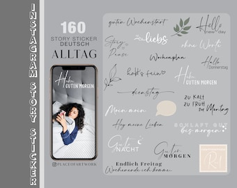 160+ Instagram Story Sticker Basic Daily everyday weekdays lettering good morning everyday life German clipart digital
