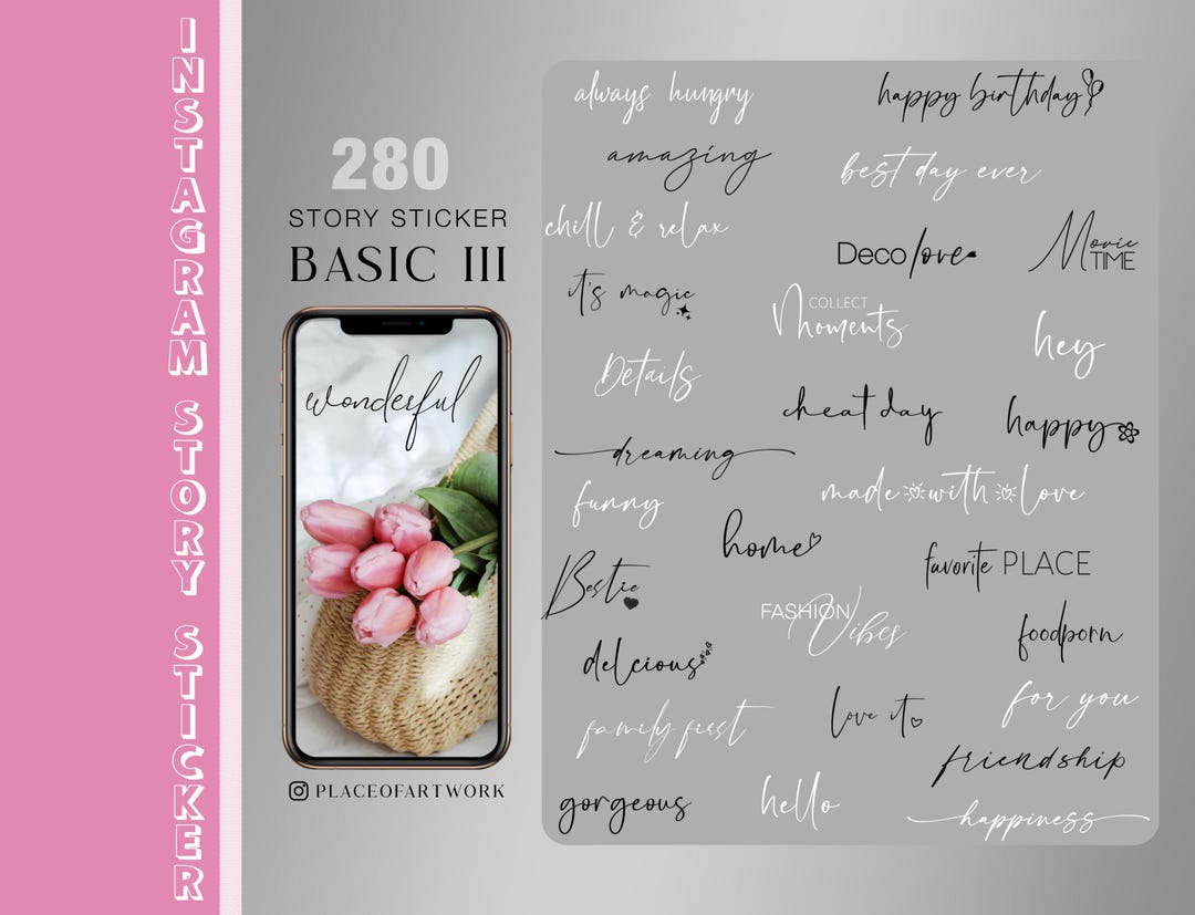 280+ Instagram Story Sticker Basic Daily XXL Edition Words Black and ...