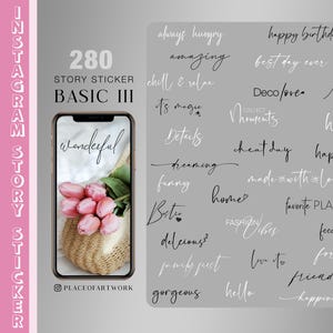 Más de 280 pegatinas para historias de Instagram, edición básica diaria XXL, palabras, pegatinas para historias en blanco y negro, letras diarias, png en inglés, digital