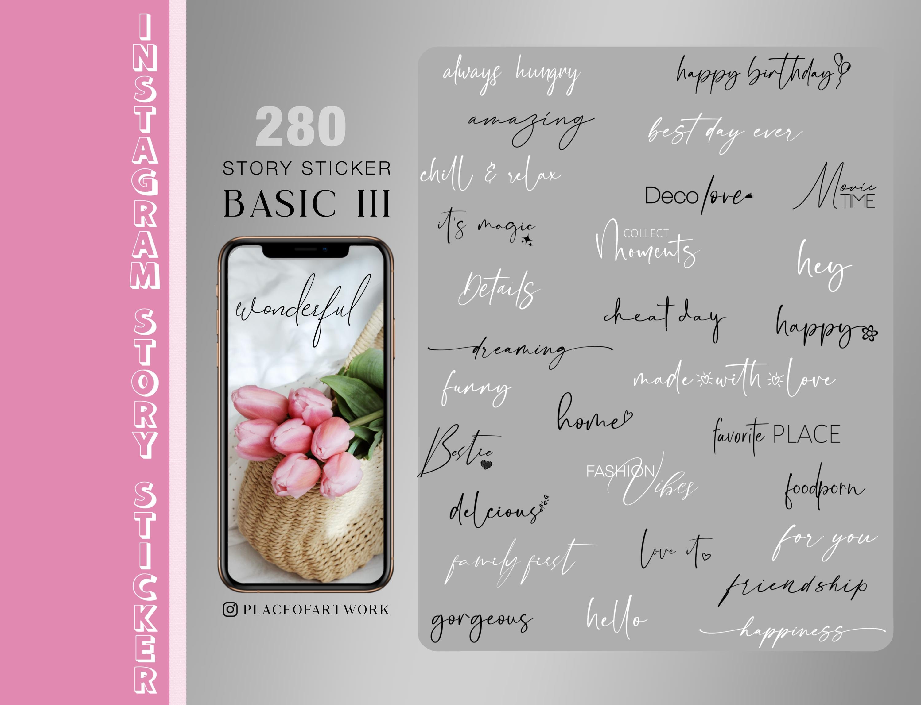280+ Instagram Story Sticker Basic Daily XXL Edition Words Black and ...