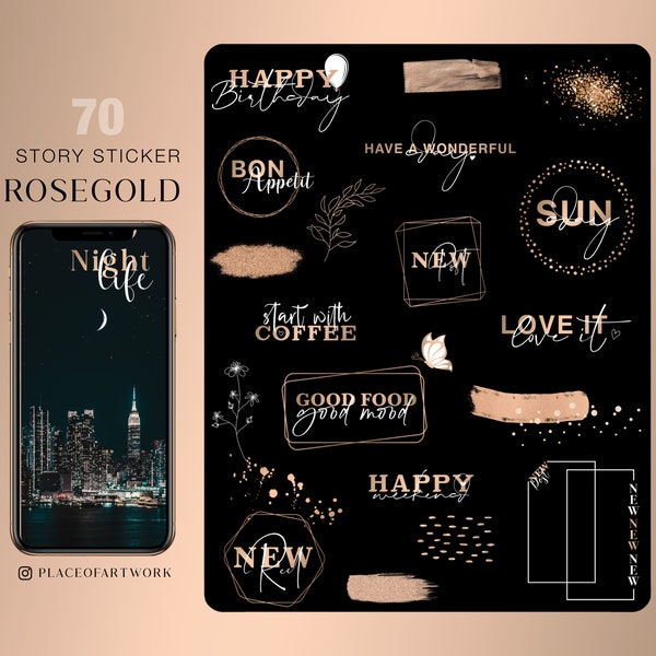 70+ Instagram Story Sticker Rosegold Daily everyday Basic weekdays brushstrokes good morning frames glitter clipart png