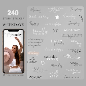 240 Instagram Story Stickers weekdays Basic daily XXL quotes Storysticker everyday frame digital png Stickers