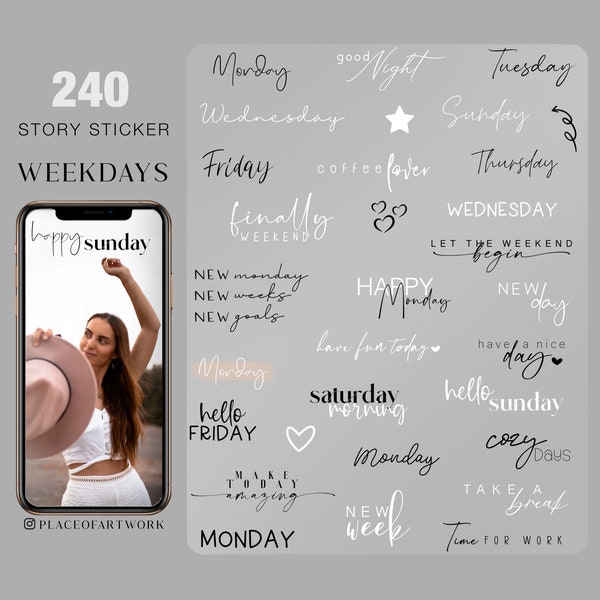 240 Instagram Story Sticker weekdays Basic daily XXL quotes Storysticker everyday frame digital png Stickers