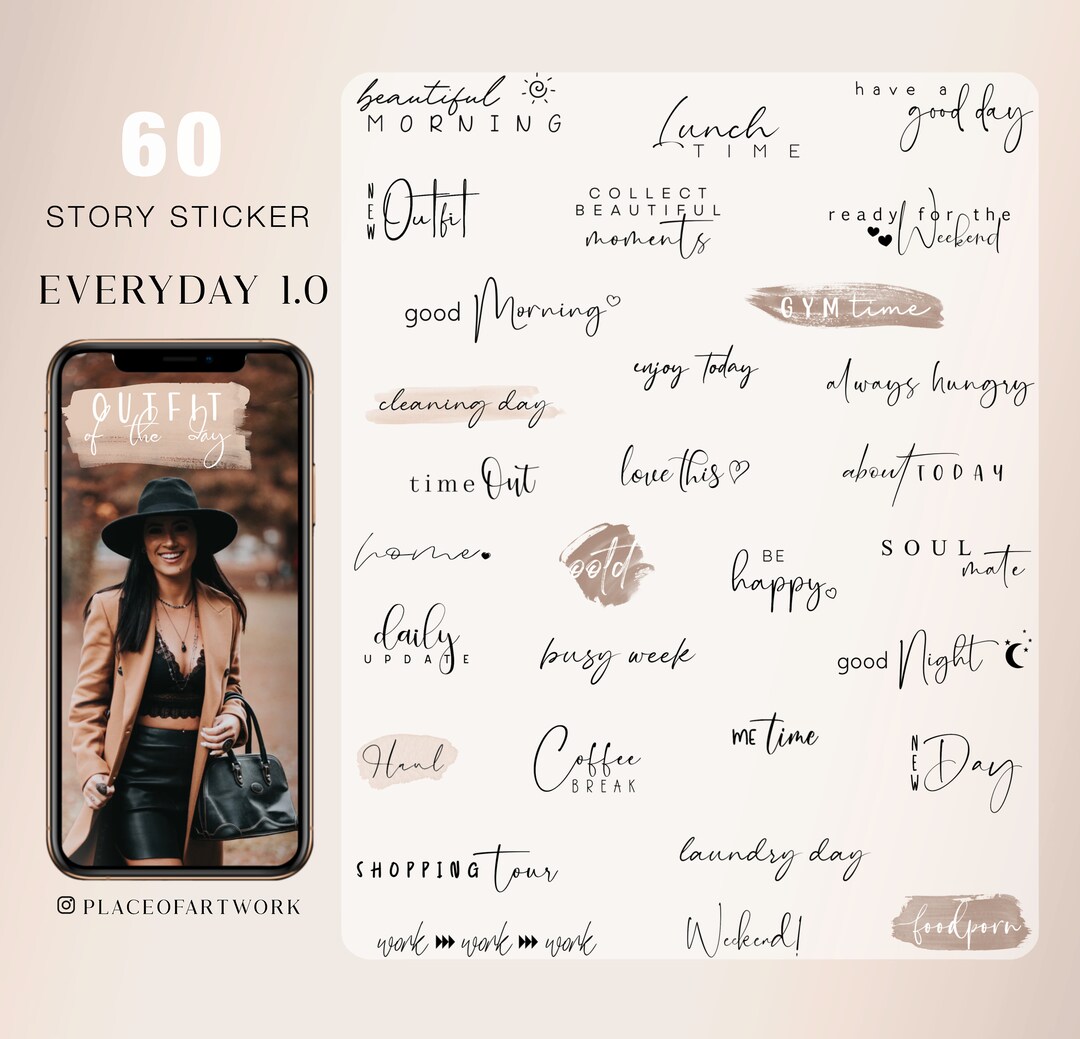 60 Instagram Story Stickers Everyday Basic Daily Weekdays Words Good ...