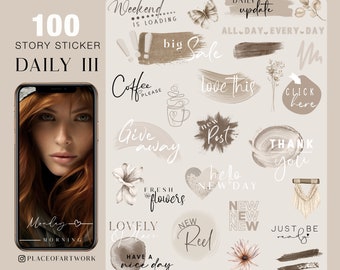 100+ Instagram Story Sticker Daily III everyday Basic weekdays brushstrokes good morning everyday beige clipart png