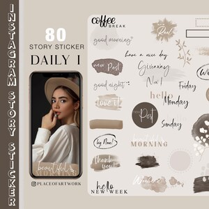 80 Instagram Story Stickers Daily everyday Basic weekdays brushstrokes good morning everyday beige clipart link Frames png image 1