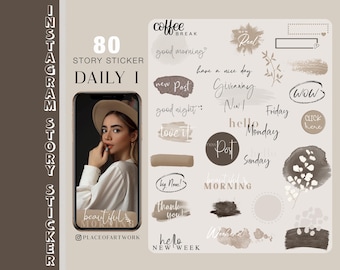 80 Instagram Story Stickers Daily everyday Basic weekdays brushstrokes good morning everyday beige clipart link Frames png
