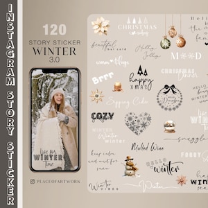 120種類以上のInstagramストーリーステッカー、冬3.0、クリスマスのブラシストローク、家族、冬の雰囲気、寒いクリップアート、壁紙、png