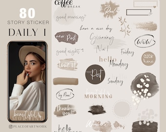 80 Instagram Story Sticker Daily everyday Basic weekdays brushstrokes good morning Alltag beige clipart link Frames png