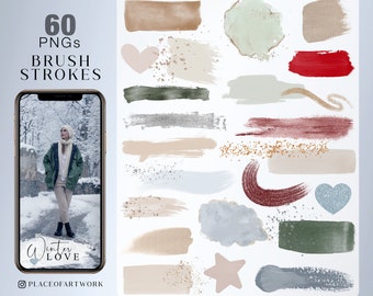 60 Pinselstriche Instagram Story planner Stickers Winter Christmas neutral Digital png Clipart brush strokes glitter