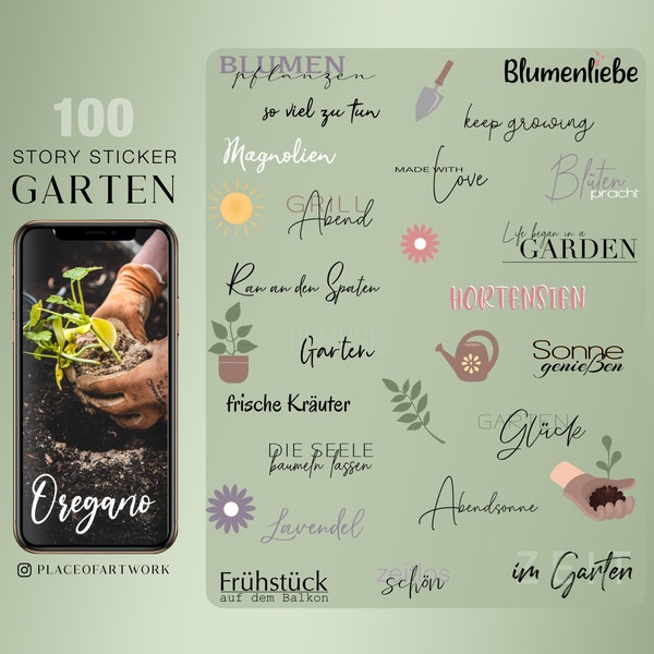 100+ Instagram Story Sticker Garten gardening Spring Frühling flowers words Blumen Basic clipart digital Stickers png
