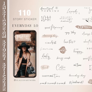 Más de 110 pegatinas para historias de Instagram, frases básicas para todos los días, buenos días, beige, clipart, png digital