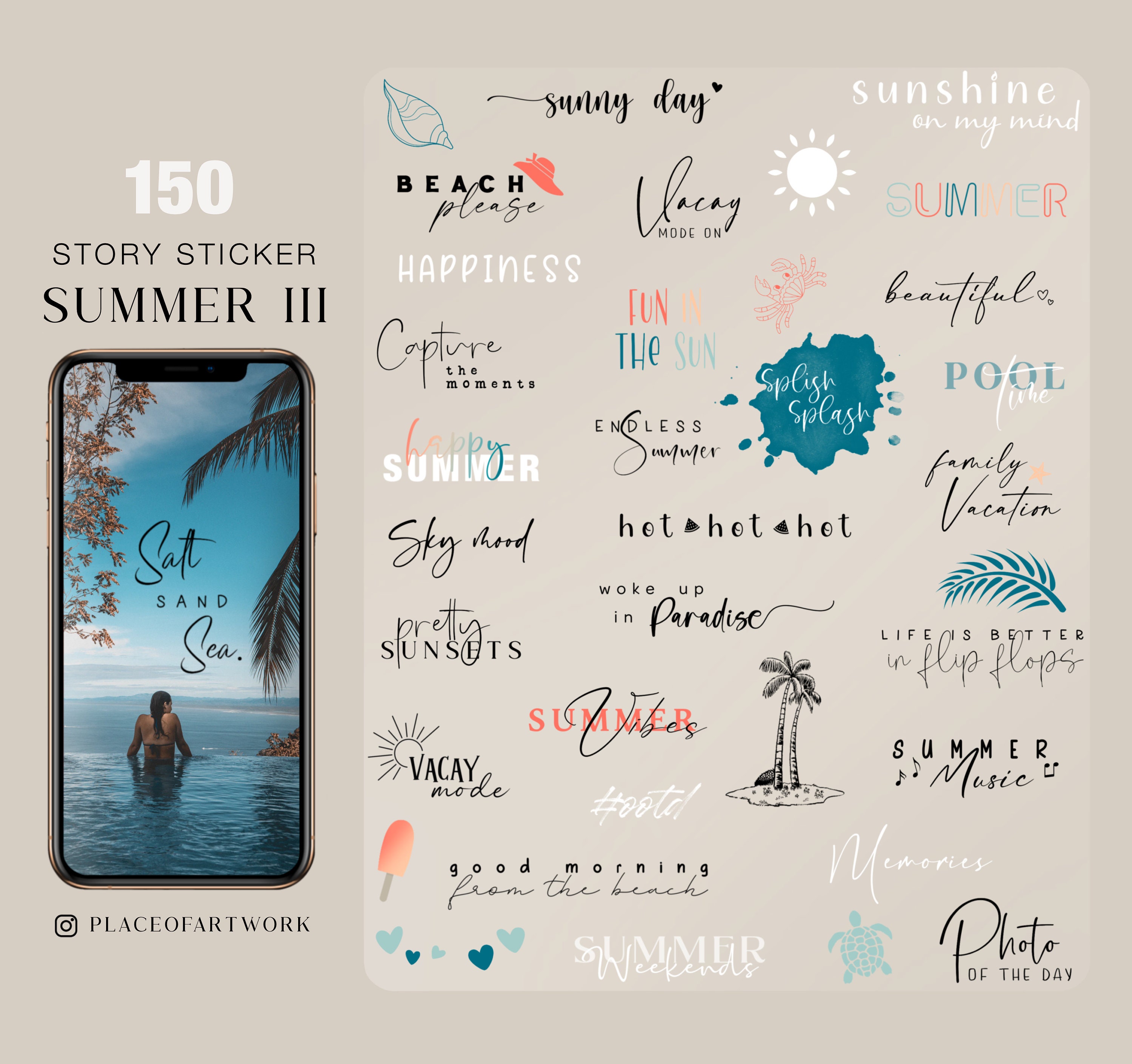 150+ Instagram Story Stickers Summer travel Holiday vacation family love Storysticker basic digital png Stickers