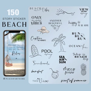 150+ Instagram Story Stickers Beach Summer travel Holiday vacation family love Storysticker basic digital png Stickers