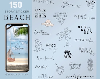 150+ Instagram Story Sticker Beach Summer travel Holiday vacation family love Storysticker basic digital png Stickers