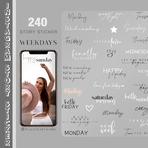 240 adesivi per storie di Instagram nei giorni feriali, citazioni quotidiane di base XXL, adesivi per storie, cornici per tutti i giorni, adesivi png digitali