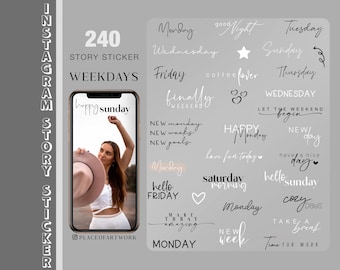 240 adesivos para histórias do Instagram, citações básicas diárias XXL, adesivos para histórias, molduras digitais png para todos os dias
