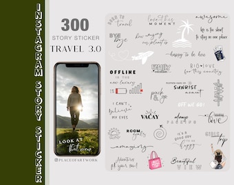 Mais de 300 figurinhas para Stories do Instagram: viagens 3.0, exploração, férias, aventura, oceano, feriado, pôr do sol, nascer do sol, pincéis, clipart, figurinhas digitais em inglês e PNG.