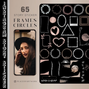 65 Instagram Story Stickers Frames Circles Brushes Daily Frames Glitter Basic clipart digital png transparent gold rose white beige