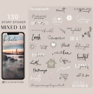 130 Instagram Story Stickers xxl Edition Mixed Basic Daily Mix Bundle Elements Lettering Storysticker family love png image 1