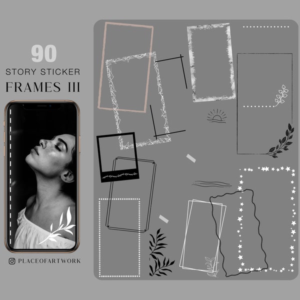 90+ Instagram Story Sticker frames III Rahmen Fitness blogger home travel love basic png digital