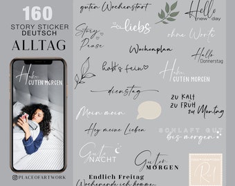 160+ Instagram Story Sticker Basic Daily everyday Wochentage Schriftzüge guten Morgen Alltag deutsch clipart digital
