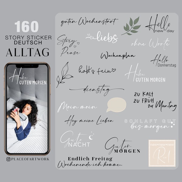 160+ Instagram Story Sticker Basic Daily everyday Wochentage Schriftzüge guten Morgen Alltag deutsch clipart digital