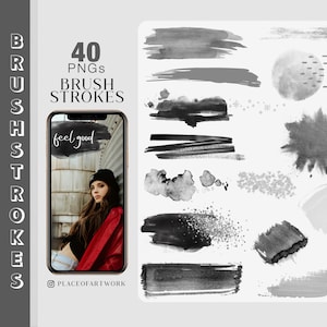 40+ Brush Strokes Instagram Story planner Stickers Instagram Story Stickers Digital png Clipart Black gray glitter Watercolor