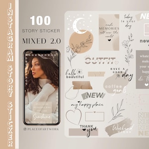 100+ Instagram Story Stickers Daily Mixed 2.0 everyday basic quotes wallpaper backgrounds New Post brushstrokes beige clipart link Frames png
