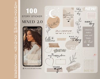 100+ Instagram Story Stickers Daily Mixed 2.0 everyday basic quotes wallpaper backgrounds New Post brushstrokes beige clipart link Frames png