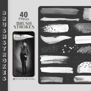 40以上のブラシストロークホワイトInstagramストーリープランナーステッカーInstagramストーリーステッカーニュートラルデジタルpngクリップアートブラシストロークグリッター