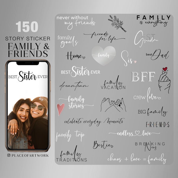 150+ Instagram Story Sticker family friends Friendship love lettering Alltag girl gang Grandpa sister bestie home bff basic png