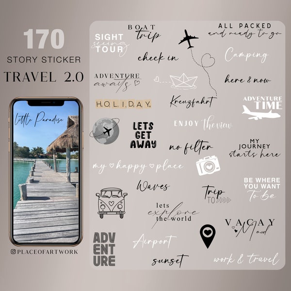 170+ Instagram Story Sticker travel Reisen explore feeling tropical Beach Sand Ocean Holiday summer Brushes clipart digital Stickers png