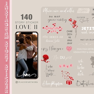 Plus de 140 autocollants Instagram Story Love II Couple Family Stickers Saint-Valentin Love sans fin Lettrage Citations Clipart allemand numérique