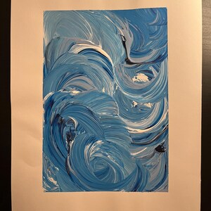 Abstract Blue & White Swirls With Border - Original Acrylic Painting