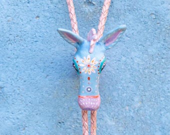 Alebrije Donkey Bolo Tie | Mexican Folk Art Necklace | Polymer Clay Jewelry | Rodeo