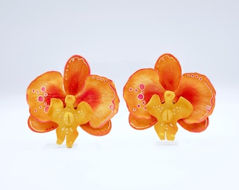 The “Pink Aurora” Pink Orange Orchid Oversized Statement Earrings
