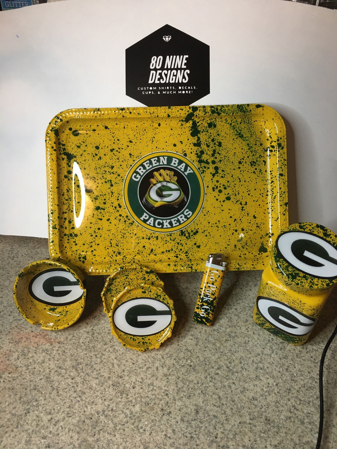 Green Bay Packers rolling tray set Etsy